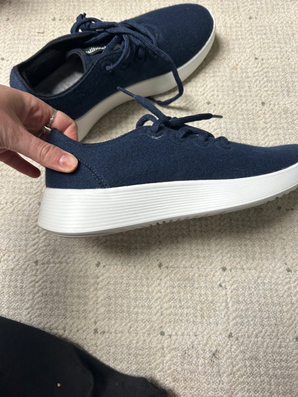 allbirds Navy Wool Lace-Up Sneakers with White Sole - Picture 5 of 9